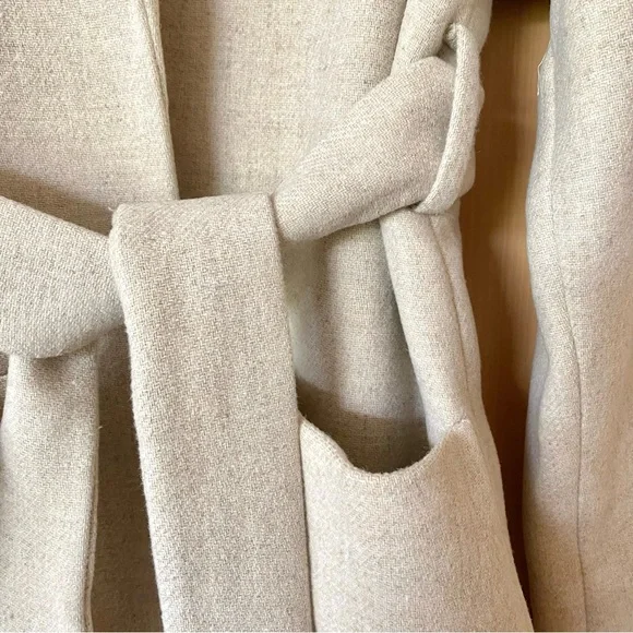 Zara wool blend belted wrap coat cream - Picture 11 of 13